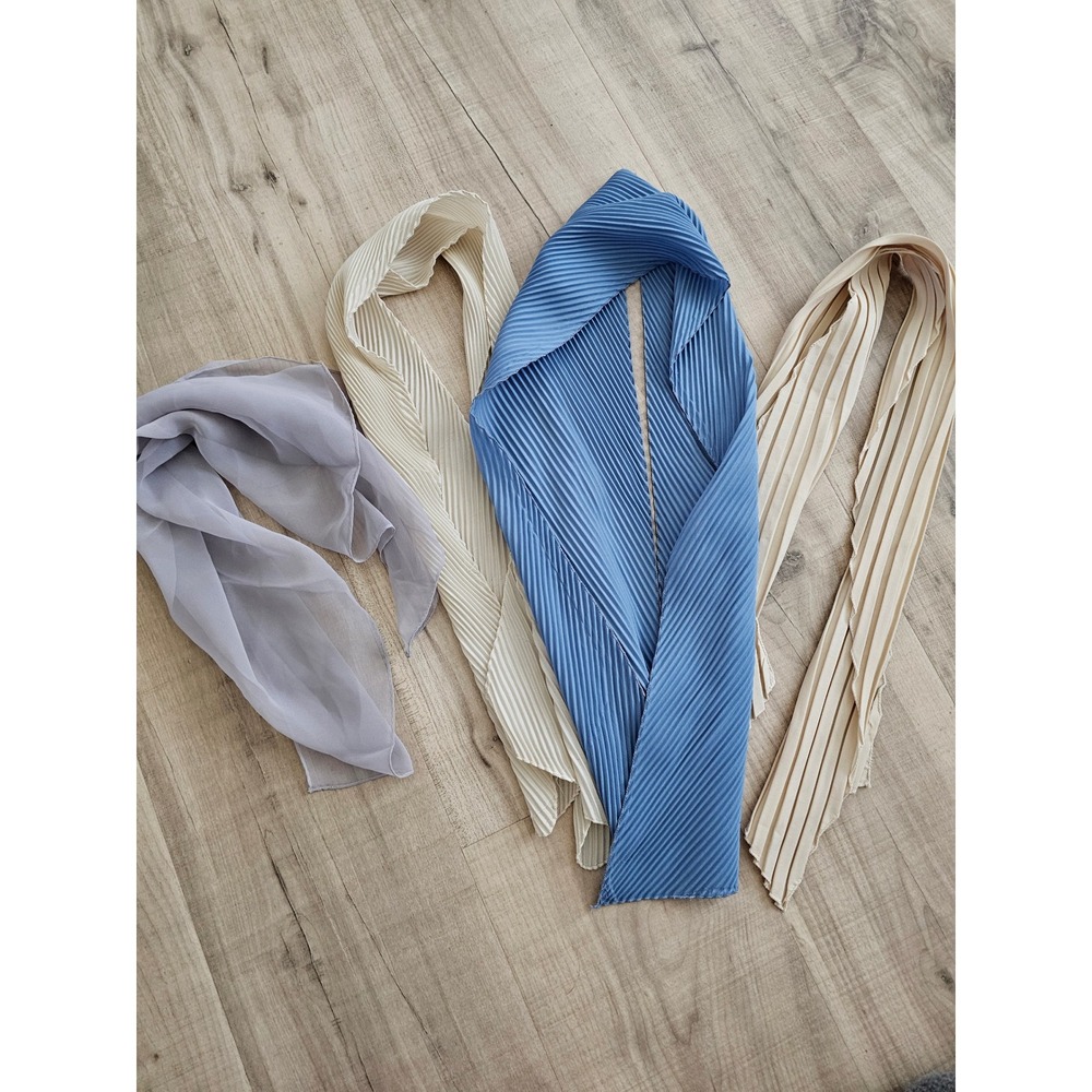 Lot of 4 Pleated and Sheer Scarves Blue Cream Lavender Accordion Neckerchief